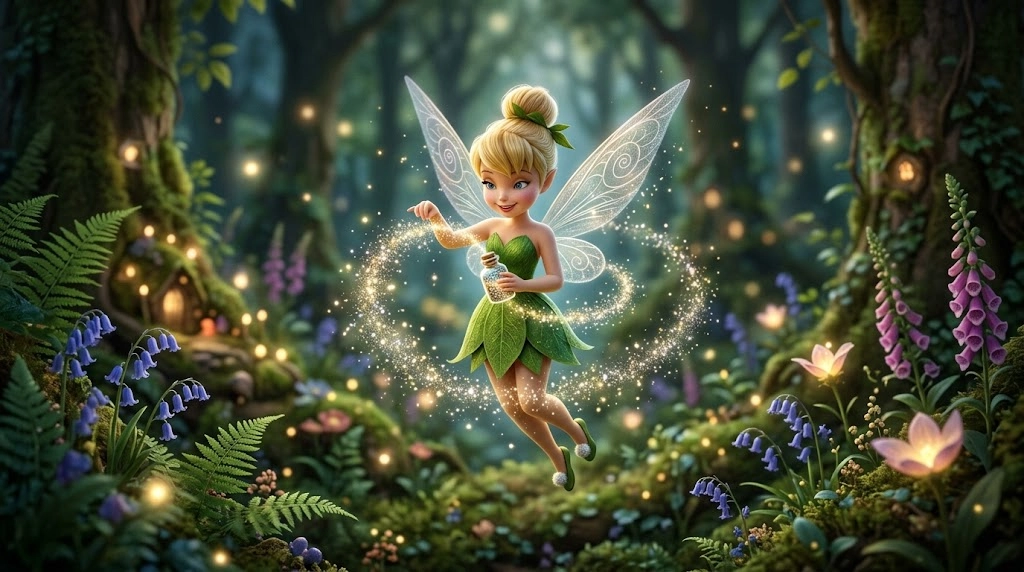 **Create a premium, cinematic editorial-style featured infographic for a blog article titled “Tinkerbell Quotes: Magical, Sassy & Inspirational Words.”**

Create a whimsical fairy-inspired scene with a glowing magical forest at twilight, sparkling golden dust, soft green foliage, tiny floating lights, and an enchanting storybook atmosphere. Feature an elegant fairy silhouette with delicate wings, a confident pose, and a playful yet magical personality, while avoiding an exact reproduction of copyrighted Tinker Bell character artwork.

Use a sophisticated color palette of emerald green, warm gold, soft teal, and subtle moonlit tones. Add elegant visual elements such as glowing particles, flowers, fireflies, and gentle bokeh to create a sense of wonder, confidence, friendship, adventure, and imagination.

Include tasteful infographic-style typography with the headline **“Tinkerbell Quotes”** and a smaller supporting phrase such as **“Magical • Sassy • Inspirational”**. Keep the typography clean, highly readable, and positioned with generous negative space.

**Style:** Premium editorial, cinematic, magical, polished, photorealistic fantasy, sophisticated composition, high detail, soft atmospheric lighting, magazine-quality design.

**SEO/CTR focus:** Visually communicate magic, memorable quotes, confidence, adventure, positivity, and fairy-tale charm. Make the image instantly appealing for Pinterest, Google Discover, and social sharing.

**Canvas:** 1280 × 720 pixels, landscape orientation.

Tinker Bell Quotes
